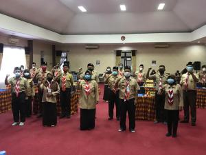 Hj Raudatul Jannah saat membuka workshop secara vertual yang diikuti seluruh pengurus Pramuka se Kalsel, di Gedung Pramuka Jalan Mulawarman Banjarmasin (3)
