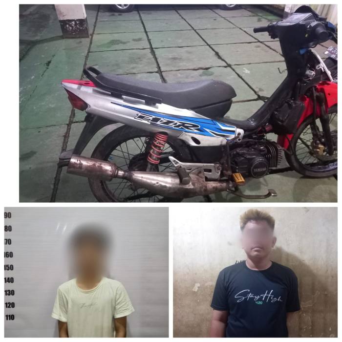 Dua pelaku pencuri sepeda motor berinisial RS (18)  dan AS (15), diringkus pada dua tempat berbeda oleh anggota Buru Sergap (Buser) Polsekta Banjarmasin Utara, Sabtu (18/2/2023) malam. Foto DO