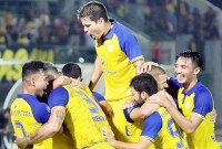 Para pemain Barito Putera saat melakukan selebrasi seusai mencetak gol ke gawang Persita Tangerang di Stadion Demang Lehman, Martapura, Kalimatan Selatan, Minggu (2/7/2023). (Foto: IG/Barito Putera)