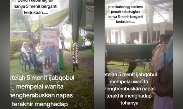 Momen pernikahan berakhir duka setelah sang mempelai wanita di Palembang, benama Dewi menghembuskan nafas terakhirnya, 5 menit dari proses ijab kabul. (Capture: Ig@Viralyes)
