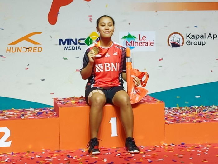 Mutiara Ayu Puspitasari menjadi juara di nomor tunggal putri Badminton Asia Junior Championships 2023. (Foto: PBSI)