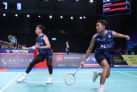 Fajar Alfian/Rian Ardianto takluk di perempatfinal Australia Open 2023 atas pasangan Korsel Kang Min Hyuk/Seo Seung Jae dengan skor 16-21, 21-15, dan 14-21. (Foto: PBSI)