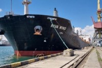 Pengiriman komersial pertama M/V Riva Wind dari Ukraina yang membawa 50.000 ton ton gandum pesanan. (Antara/Dokumentasi Kedubes Ukraina)
