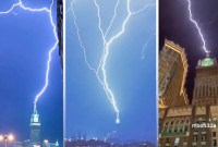 Petir menyambar menara jam di Mekkah. (MediaSosial)