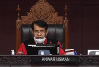 Ketua Mahkamah Konstitusi Anwar Usman enggan memprediksi kapan uji materi batas usia minimal cawapres diputuskan. (ANTARA FOTO/Akbar Nugroho Gumay)