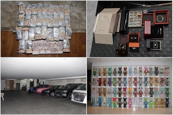Polisi menyita uang tunai dan barang-barang mewah, dan mengeluarkan perintah larangan pembuangan ornamen dan mobil sebagai bagian dari penggerebekan. (Foto: SINGAPORE POLICE FORCE)