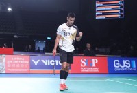 Pebulu tangkis tunggal putra Indonesia, Shesar Hiren Rhustavito, pada babak pertama Australian Open 2023 di Quaycentre, Sydney, Rabu (2/8/2023). (PP PBSI)