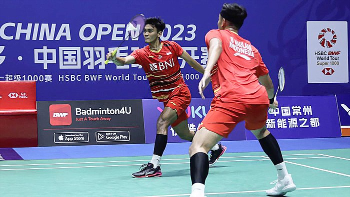 Bagas Maulana/Muhammad Shohibul Fikri ke perempatfinal China Open 2023. (PBSI)