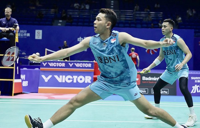 Fajar Alfian/Muhammad Rian Ardianto tersingkir di babak pertama China Open 2023 takluk dengan skor 19-21 dan 19-21 dari Kim Astrup/Anders Skaarup Rasmussen. (Foto: Twitter/@INABadminton)