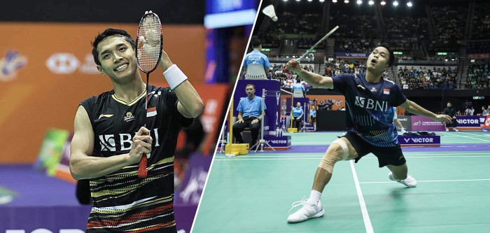 
Tunggal Putra Indonesia Jonatan Christie dan Anthony Ginting melenggang ke perempatfinal Hong Kong Open 2023. (PBSI)