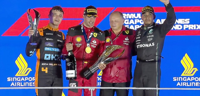 Carlos Sainz Jr berhasil memenangkan Formula 1 GP Singapura 2023. (F1.Live)