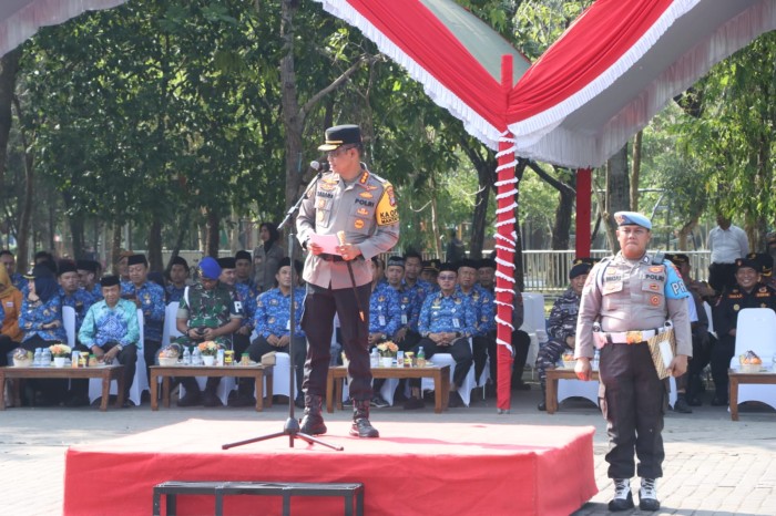 Jajaran Polresta Banjarmasin apel Gelar Pasukan Ops Mantap Brata 2023-2024, di RTH Taman Kamboja, Banjarmasin Tengah , Selasa (17/10/2023). Foto YI