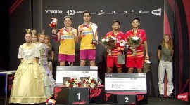 Muhammad Shohibul Fikri/Bagas Maulana gagal menjadi juara Denmark Open 2023 dikalahkan Aaron Chia/Soh Wooi Yik dua set langsung. Duel berlangsung di Jyske Bank Arena, Odense, Minggu (22/10/2023) malam. (Capture: BWF.Live)