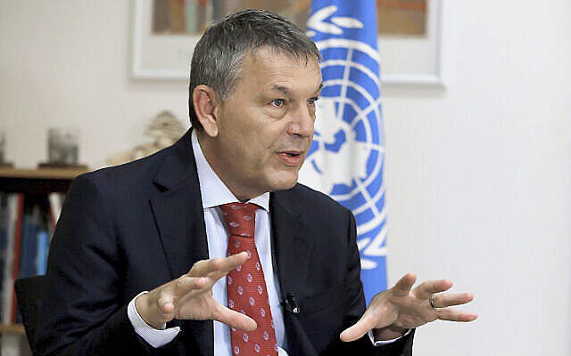 Komisaris Jenderal Badan Bantuan dan Pekerjaan Perserikatan Bangsa-Bangsa (United Nations Relief and Works Agency/UNRWA), Philippe Lazzarini. (AP Photo/Bilal Hussein)