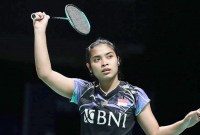 Gregoria Mariska Tunjung berhasil melaju ke 16 besar Denmark Open 2023 setelah mengalahkan Nozomi Okuhara 21-11 dan 21-12. (Twitter/@INABadminton)