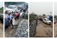 Ratusan kendaraan antre panjang mengular dan terjebak dalam kubangan lumpur di Jalan Trans Kalimantan, Desa Tumbang Nusa dan Tanjung Taruna, Kecamatan Jabiren Raya, Pulang Pisau, Kalteng, Senin (9/10/2023). (Capture: Media Sosial/WA)