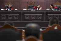 Sidang Mahkamah Konstitusi resmi mengabulkan penarikan uji materi UU Pemilu soal batas usia capres dan cawapres yang diajukan Hite Badenggan. (ANTARA FOTO/GALIH PRADIPTA)