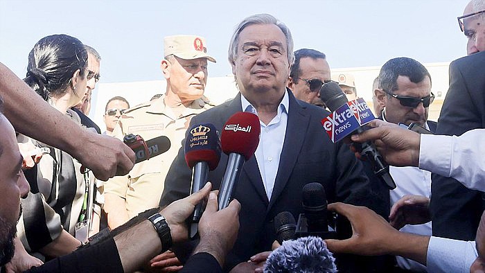 Sekjen PBB Antonio Guterres melontarkan pernyataan soal pelanggaran hukum internasional di Gaza dan Israel pun marah gara-gara pernyataan Guterres tersebut. (REUTERS/Amr Abdallah Dalsh)