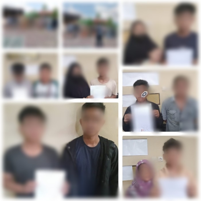 Sekelompok anak diamankan warga dan diserahkan kepada anggota Polsekta Banjarmasin Tengah, saat berada di Jalan Kapten Piere Tendean tepatnya Menara Pandang Banjarmasin Tengah, Minggu dinihari (19/11/2023),. (SuarIndonesia/DO)