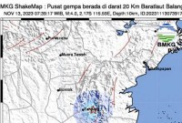 Peta lokasi gempa bumi di Balangan, Kalsel, Senin (13/11/2023). (Foto: BMKG)