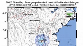 Peta lokasi gempa bumi di Balangan, Kalsel, Senin (13/11/2023). (Foto: BMKG)