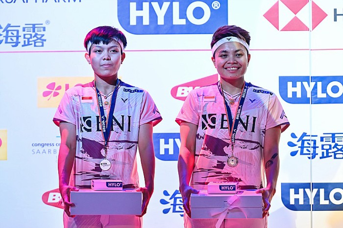 Apriyani Rahayu/Siti Fadia Silva Ramadhanti harus puas menjadi runner-up Hylo Open 2023 (Foto: Twitter/@INABadminton)