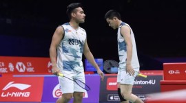 Kusumawardana/Yeremia Erich Yoche Yacob Rambitan kalah dari pasangan China Chen Bo Yang/Liu Yi dengan skor 19-21, 19-21 di perempat final China Masters 2023, Jumat (24/11/2023) malam. (PBSI)