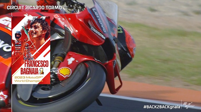 Francesco (Peco) Bagnaia  berhasil mempertahankan gelar juara dunia MotoGP 2023 di Sirkuit Ricardo Tormo, Valencia, Spanyol, Minggu (26/11/2023) malam. (MOTOGP)