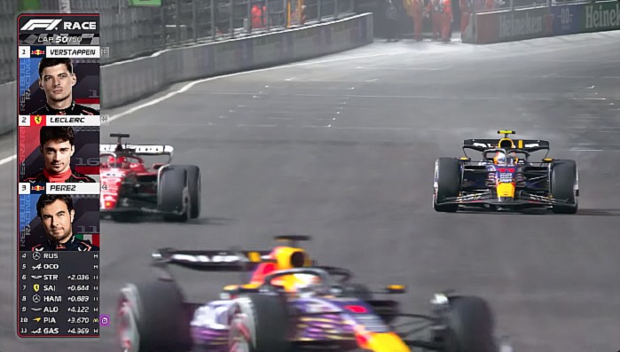 Max Verstappen, Pebalap Red Bull Racing RB19 berhasil menang ke-18 dari 21 balapan musin 2023 di Las Vegas Grand Prix, Las Vegas, Nevada, AS, Minggu (19/11/2023) malam. (Capture F1.Live)