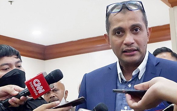WAKIL Menteri Hukum dan Ham Edward Omar Sharif Hiariej. (CNNIndonesia/Khaira Ummah JP)