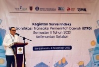 Direktur Operasional Bank Kalsel Ahmad Fatrya Putra saat kegiatan Survey Indeks Elektronifikasi Transaksi Pemerintah Daerah (ETPD) Semester II Tahun 2023 Provinsi Kalsel . Foto Humasbankkalsel