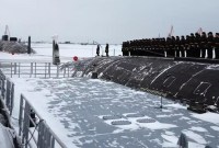 Seremoni peresmian kapal selam nuklir terbaru Rusia. (Sputnik/Mikhail Klimentyev/Kremlin via REUTERS Acquire Licensing Rights)