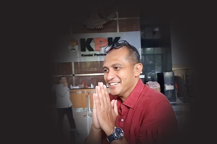 Komisi Pemberantasan Korupsi (KPK) resmi mengumumkan Wamenkumham Edward Omar Sharif Hiariej sebagai tersangka terkait kasus dugaan suap dalam pengurusan administrasi hukum umum (AHU) di Kemenkumham, Kamis (7/12/2023). (Antara Foto)