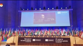 General Conference UNESCO ke-42 di kantor pusat UNESCO di Paris, Perancis, pada 7-22 November 2023. Dalam konferensi umum UNESCO tersebut diputuskan pada 20 November 2023, bahasa Indonesia resmi ditetapkan sebagai salah satu dari 10 bahasa resmi UNESCO. [dokumentasi KBRI PARIS]