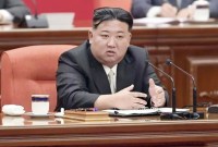 Kim Jong Un, Pemimpin Korea Utara menyampaikan pidato pada rapat pleno akhir tahun Partai Pekerja yang berkuasa pada 26-30 Desember 2023 di Pyongyang, Korea Utara. [Korean Central News Agency/Korea News Service via AP]