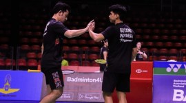 Reza/Sabar mengemas kemenangan atas Sin/Yi 21-15, 21-11. [PBSI]
