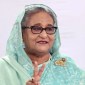Sheikh Hasina berbicara kepada pers setelah memberikan suaranya di Dhaka. Dia memenangkan pemilu untuk kelima kalinya pada Minggu (7/1/2024) di tengah berbagai kontroversi dan penentangan. [Prime Minister's office via Reuters]
