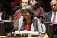 Wakil AS Linda Thomas-Greenfield di Rapat DK PBB. [Getty Images via AFP/MICHAEL M. SANTIAGO]