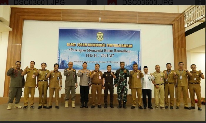 Forkopimda Kota Banjarmasin dalam rangka persiapan menjelang Bulan Suci Ramadhan 1445 Hijriah, berlangsung di salah satu hotel di Banjarmasin, Selasa (27/2/2024). (SuarIndonesia/Ist)