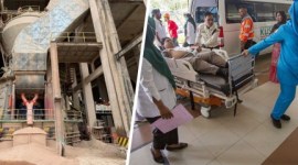 Kondisi Pabrik Indarung V Semen Padang usai terjadi ledakan gas, Selasa (20/2/2024). Foto Kanan: Korban Ledakan GAS Pabrik PT Semen Padang di bawa ke ke RSUP M. Djamil Padang. [VIVA.co.id/Andri M/Semen Padang]