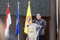 Direktur Jenderal Planologi Kehutanan dan Tata Lingkungan (Dirjen PKTL) KLHK Hanif Faisol Nurofiq saat memberikan arahan pada kegiatan kuliah umum “Potensi Lahan Basah Indonesia untuk Keberlanjutan Lingkungan dan Kesejahteraan Rakyat” di Universitas Lambung Mangkurat (ULM), di Kota Banjarbaru, Kalimantan Selatan, Jumat (23/2/2024). [ANTARA/HO-KLHK]