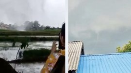 Screenshot - Momen seorang warga merekam saat puting beliung mulai menerjang sekitar permukiman di Kecamatan Anjir Muara, Kabupatenn Barito Kuala, Kalimantan Selatan, Senin (27/2/2024). [ANTARA/HO-Instagram Sputarbanua]