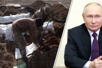 Foto Kiri: Prajurit Ukraina menyiapkan kantong tanah untuk membangun benteng tidak jauh dari kota Avdiivka di wilayah Donetsk, di tengah invasi Rusia ke Ukraina, Sabtu (17/2/2024). Foto Kanan: Putin mengucapkan selamat kepada pasukan atas kemenangan di kota Ukraina. [AFP/Sputnik/Alexander Kazakov]
