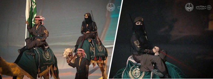 Inilah wanita pertama yang menjadi pasukan patroli unta Kerajaan Arab Saudi. Foto/Kementerian Dalam Negeri Arab Saudi. [Screenshot: Twitter/X @MOISaudiArabia]