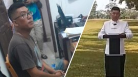 Jannes Kilon Diaz alias JKD saat menjalani pemeriksaan di kantor polisi (kiri). dan foto kanan: Screenshot dari video yang beredar saat pelaku mengaku dirinya nabi. [f: ist/mistar]