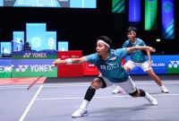Pasangan ganda putri Indonesia, Apriyani Rahayu/Siti Fadia Silva Ramadhanti pada babak pertama All England Open 2024 di Utilita Arena, Birmingham, Inggris, Selasa (12/3/2024). [PP PBSI]