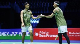 Fajar Alfian/Muhammad Rian Ardianto lolos ke final All England 2024 mengalahkan ganda Jepang Takuro Hoki/Yugo Kobayashi dengan 21-18, 21-18, Minggu (17/3/2024) dini hari WIB. [PBSI] 