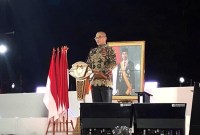 Ketua KPU RI Hasyim Asy'ari launching tahapan Pilkada serentak 2024 di Candi Prambanan, DI Yogyakarta, Minggu (31/3/2024).[detikcom/Firda Cynthia]
