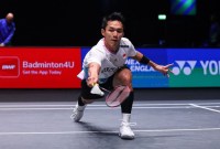 Jonatan Christie lolos setelah lawannya, Shi Yu Qi, retired di gim kedua laga perempatfinal Sabtu (16/3/2024) dini hari. [PBSI]