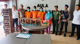 Jajaran Satuan Polisi Perairan dan Udara (Satpolairud) Polresta Banjarmasin, mengamankan empat tersangka tersangka penjual satwa yang dilindungi (SuarIndonesia/DO)
